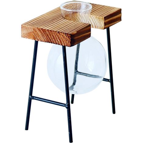 Station De Propagation De Plantes - Vase En Verre Avec Support En Bois Massif - Pour Plantes Aériennes Et Hydroponie - Bureau Jardin Intérieur - 1 Pièce (1/5)