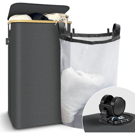 VOUNOT® Wäschekorb mit Deckel & Wäschesäcke Faltbarer Wäschesammler, 100L Grau (1/5)