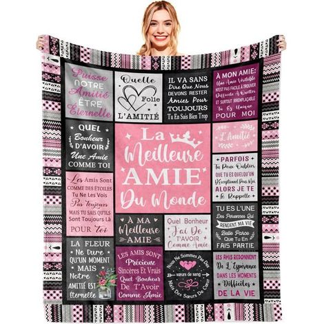 1 plaid polaire cadeau amie, motif tendre et message chaleureux, couverture douce 150 x 130 cm pour canapé, lit ou bureau