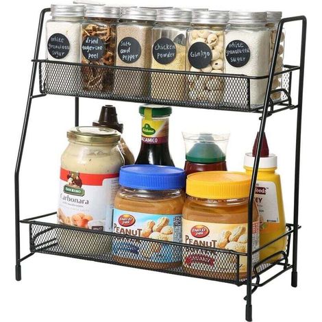 Kitchen Spice Organizer 2 Shelves Black Vertical Cabinet Storage Bathroom (1/4)