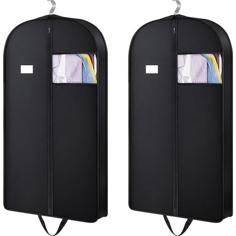 Lot de 2 sacs à vêtements longs pour le rangement - Noir - Pliable - Avec fermeture éclair - Anti-poussière - Pour robes, manteaux, vestons, chemises (110 x 60 cm) (1/5)