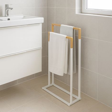 Handtuchstander mit 2 stangen - metall bambus