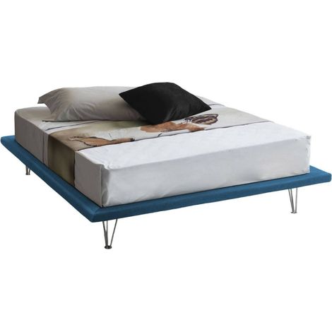 Talamo Italia Letto matrimoniale Linda, Letto fisso in tessuto con piedini, 100% Made in Italy, adatto per materasso Cm 160x200, Blu, con imballo rinforzato