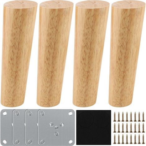 Ersatz-Möbelbeine aus Holz, 15 cm, 4er-Set inklusive Montageplatte, Schrauben und Antirutschpads, Möbelbeine aus Holz, Sofabeine aus Holz für Bett und Stuhl (1/5)
