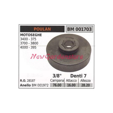 Piñón motor motosierra POULAN 3400 375 3700 3800 4000 395 3/8' dientes 7 001703