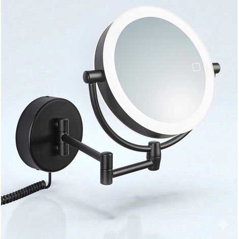 Miroir Cosmétique LED,Miroir Mural à Maquillage Rotatif à 360° avec variateur, LED lumière du Jour et grossissement pour Un Maquillage Parfait( Noir 5x / 10x)