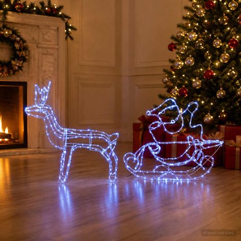vidaXL Décoration de Noël avec renne et traîneau LOVIISA 320 LED Bleu (1/5)
