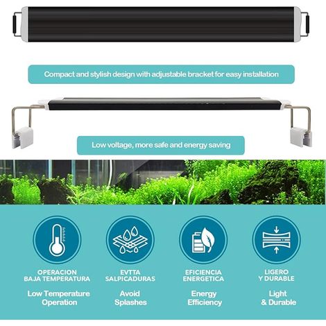 Aquarium LED Light 5W Waterproof 4000K Aquarium Lamp with Extendable Stand, Black (1/2)