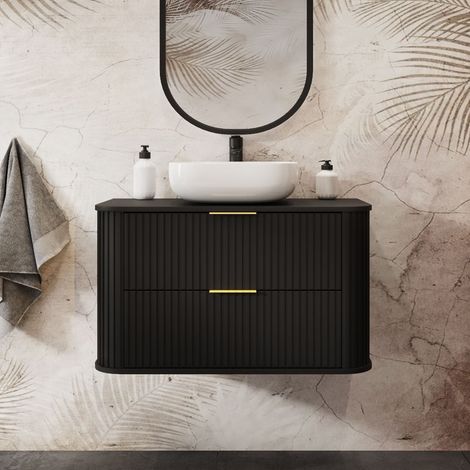 Elegance Glamour Style 2 Drawer Bathroom Vanity Cabinet 80cm - Black (1/5)