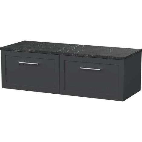Stonnall Traditional Wall Hung 1 Drawer Vanity Unit with Laminate Worktop, 1200mm, Dark Grey