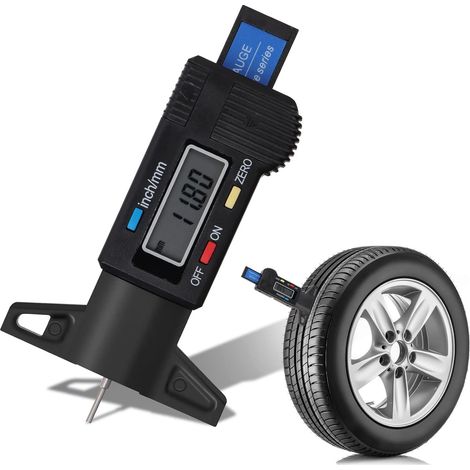 Jauges de Profondeur Pneus Numerique, Jauge de Profondeur Numérique de Pneu Jauge Caliper avec Écran LCD 0-25mm, Noir (1/5)