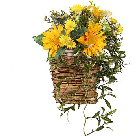 Guirlande Murale - Tissu Et Rotin - Pour Porte Ou Mur Intérieur Extérieur - Fleur Artificielle Tournesol Et Gypsophile - Décoration Saisonnière - 1 Pièce (1/5)