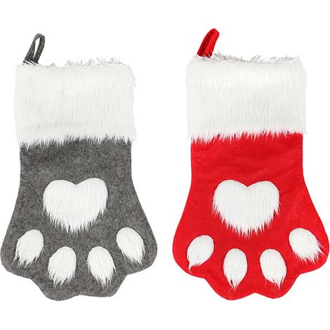Chaussettes de Noël pour chiens et chats, chaussettes en peluche à suspendre pour les décorations de Noël et des fêtes, grises et rouges (1/4)