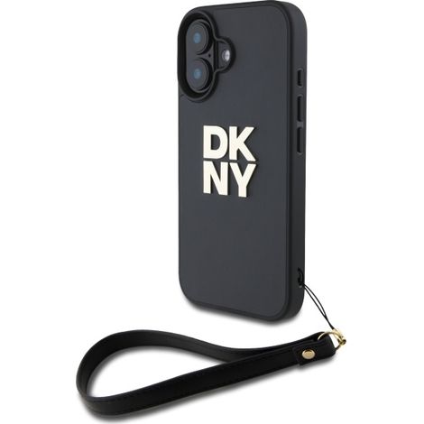 Funda rígida negra/negra con correa de muñeca y logotipo de la marca DKNY DKHCP16SPBSWSK para iPhone 16 de 6,1 pulgadas. (1/5)
