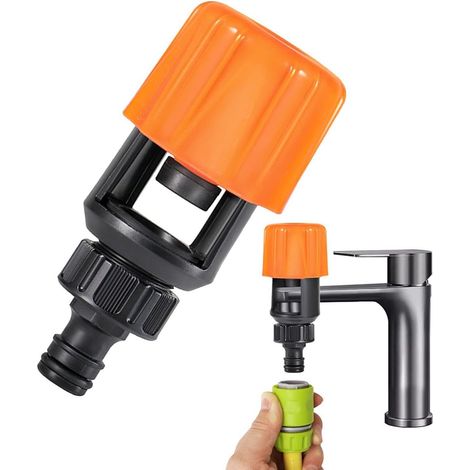 Raccord pour tuyau d'arrosage - Adaptateur universel pour robinet de cuisine/salle de bain - Convient pour la maison et le jardin - Raccord universel pour tuyau d'arrosage - Couleur orange (1/5)