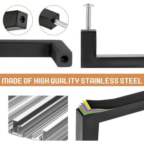 10 piezas de tiradores para muebles de cocina con distancia entre centros de 96 mm, manijas para puertas de cocina y muebles con 30 tornillos y 4 adhesivos para tiradores, tiradores de acero inoxidabl (1/5)