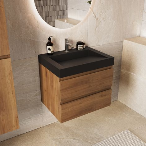 Meuble Zarivo 60cm chêne chaud vasque noire LOMAZOO (1/5)