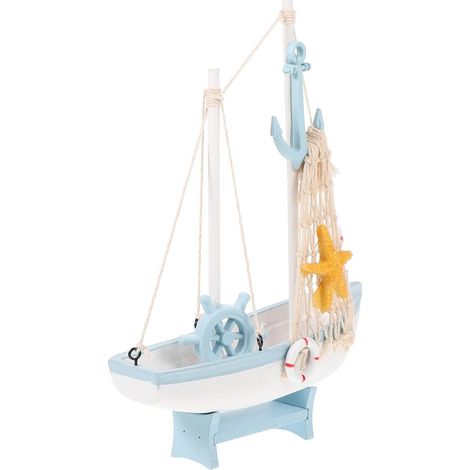 Voilier en Bois, Bateau à Voile Nautique, Décoration Méditerranéenne, Bois, Stable, Décoratif, pour Étagère et Mariage Thème Océan, Fête (1/5)