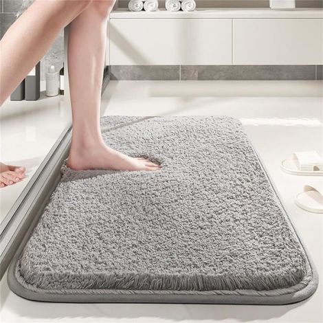 Tapis De Bain - Microfibre - 40 X 60 Cm - Antidérapant Arrière Tpr - Lavable En Machine - Gris (1/4)
