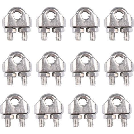 BUNTHAUS 12-teilige Edelstahl-Kabelklemmen, 4 mm verzinkt, bogenförmige Drahtseilklemmen, Drahtseilclips, Edelstahl-Bogenklemmen zur Befestigung von Kabeln und (1/5)