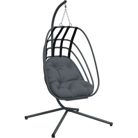 Fauteuil suspendu en forme d'œuf avec une structure en acier gris anthracite (1/5)