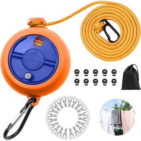 Stendibiancheria estensibile, stendibiancheria portatile da campeggio da 10 m, stendibiancheria da viaggio per esterni con 10 fibbie fisse, 20 clip per campeggio, bagno (1/5)