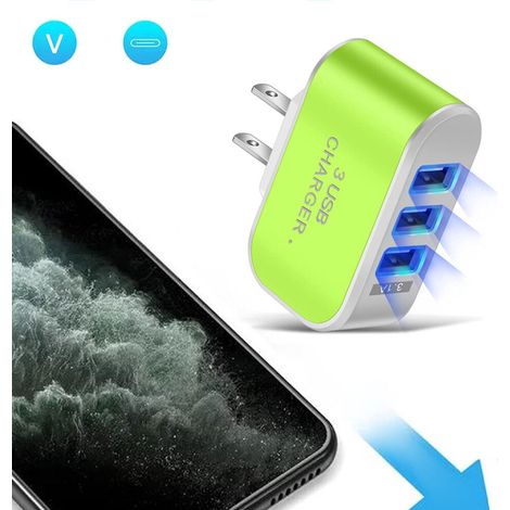 Caricabatterie USB a 3 porte Jygee con LED, adattatore di ricarica per tablet in plastica da 110 V 1000 mA, con spia luminosa e modulo di alimentazione con protezione da sovratensione.