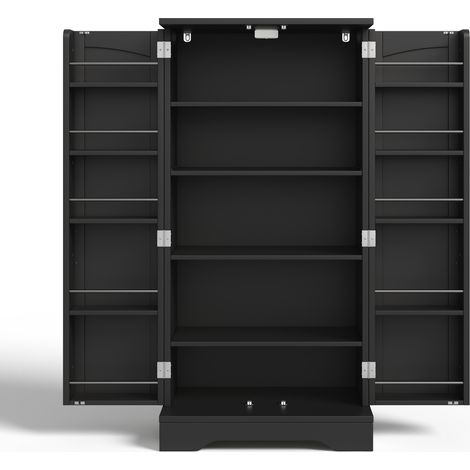 Credenza alta da cucina in MDF nera 120,5x60x40 cm con luce LED sensore (1/5)