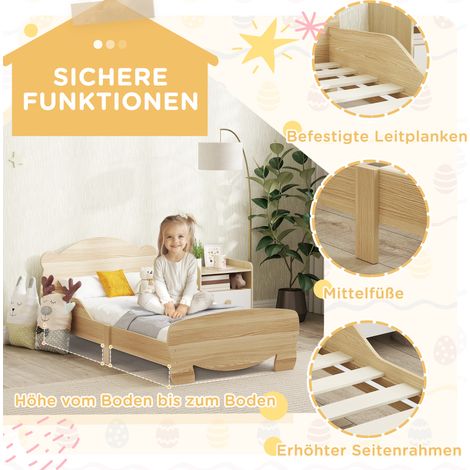 Lit cabane enfant ours, lit junior jeu pour filles garçons 3-6 ans, 143,5x80x55 cm, bois massif naturel, chambre (1/4)