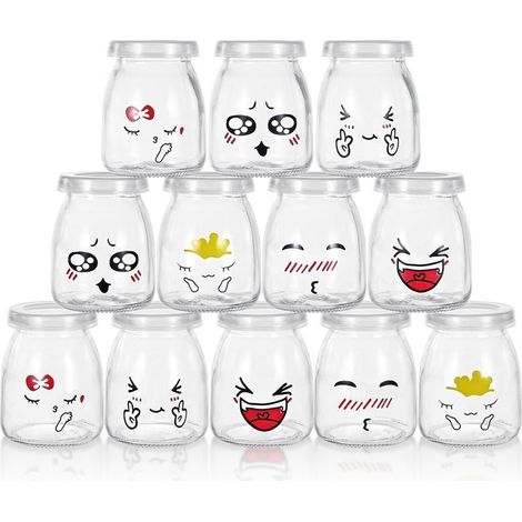 Set of 12 glass yogurt jars, 100ml – Airtight PE4 plastic lids – Dishwasher safe – For keeping food fresh – 100ml (1/5)
