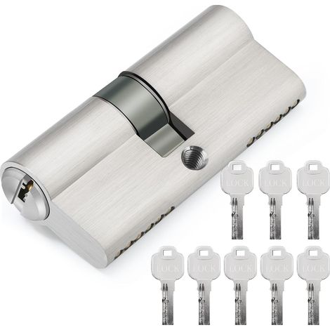 Cylindre de serrure 30/30, avec 8 clés, à fermeture identique, cylindre profilé pour porte d'entrée, serrure de porte intérieure, environ 6 cm x 1,5 x m x 3 cm, argenté (1/5)