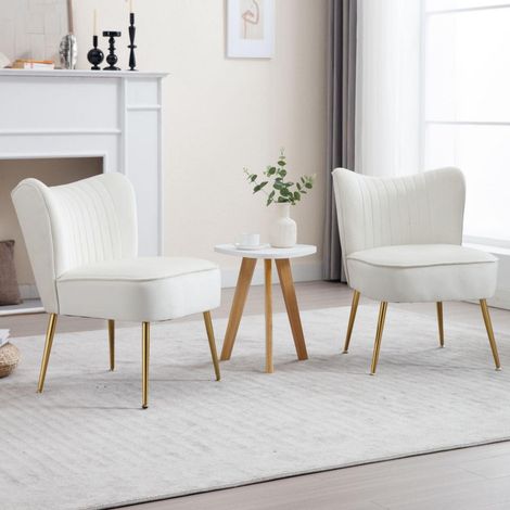 Samt Polsterstuhl mit Metallbeinen, Beige (2er-Set) (1/5)