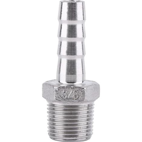 Raccords de tuyau cannelé en acier inoxydable SS304 Raccord tuyau filetage mâle Connecteur queue tuyau cannelé BSP 1/8"3/4" pour raccorder tuyau d'air, un tuyau carburant, (3/8×10mm) (1/5)