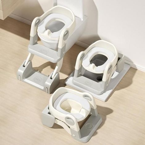 Siège de toilettes enfant 3 en 1 - Marche-pied PVC - Compatible O V U - Gris (1/5)