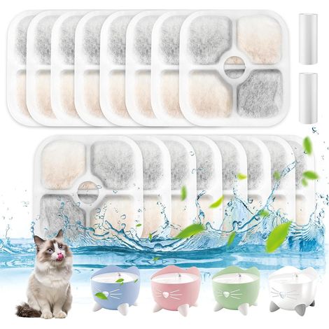 16 Stück Katzenbrunnenfilter mit 2 Schläuchen, Wasserbrunnen, Katzenbrunnenfilter mit Aktivkohleharz, dreischichtiges Filtersystem für Katzenfilter (1/5)