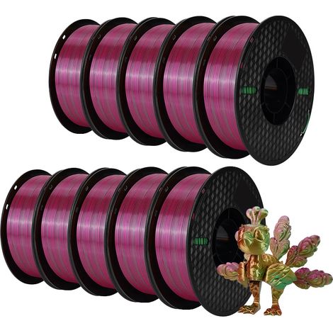 Filamento per stampante 3D, 10 kg PLA setoso, ad alte prestazioni, oro, verde, rosso rosato (1/2)