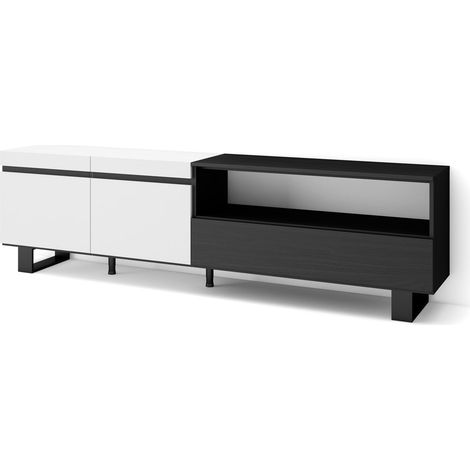 Skraut Home - Mueble TV, Televisión, Muebles de salón, almacenaje, 200x57x35cm, Para TV hasta 80", Diseño industrial, Estilo Moderno, Blanco y negro (1/5)