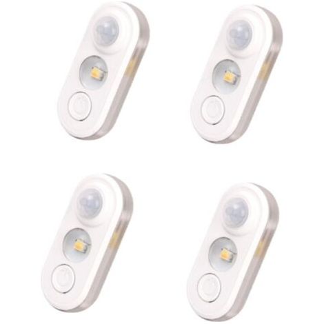 BUNTHAUS Lot de 4 lampes LED à détecteur de mouvement pour intérieur, éclairage magnétique sous meuble, blanc chaud, lampes rondes rechargeables à intensité variable pour placard, cuisine, escaliers (1/5)