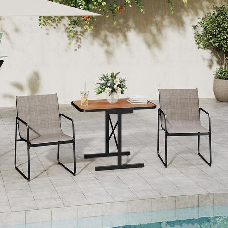 Goplus – Salon de jardin 2 personnes – Table rectangulaire 94x62cm avec 2 chaises en textilène – Structure métallique renforcée – Patins antidérapants (1/5)