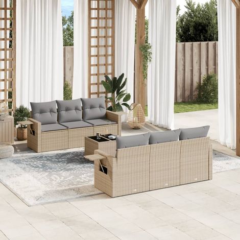 Set sofás de jardín 7 piezas y cojines ratán sintético beige vidaXL (1/5)