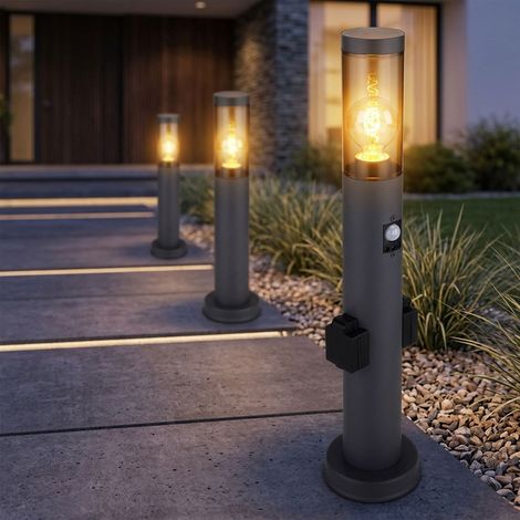 3x LED Stehlampe Stehleuchte Außen Sockel Garten Bewegungsmelder H 60 cm (1/5)