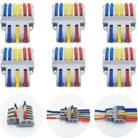 Bornes de Connexion, 6 Pcs Connecteur Electrique Rapide, Connecteurs de Fils Compacts SPL-63 (3 in 6 out) (1/4)