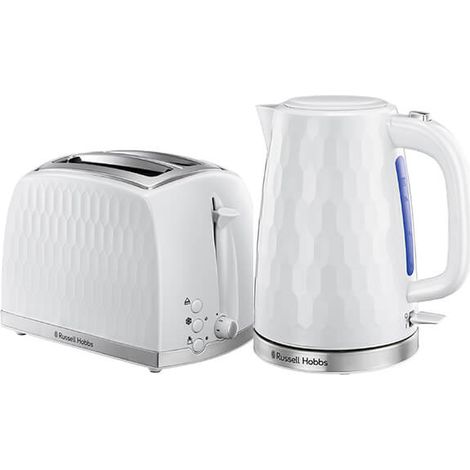 Russell Hobbs Honeycomb White Kettle & 2 Slice Toaster Set