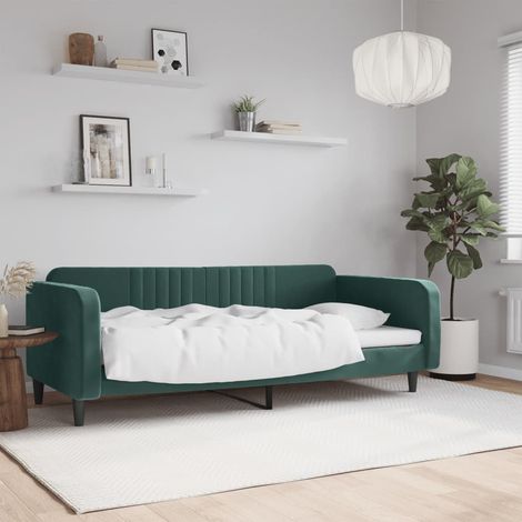 Vidaxl – Lit de repos 90x200 cm en velours vert foncé – Cadre robuste en métal et bois – Design moderne avec sommier à lattes