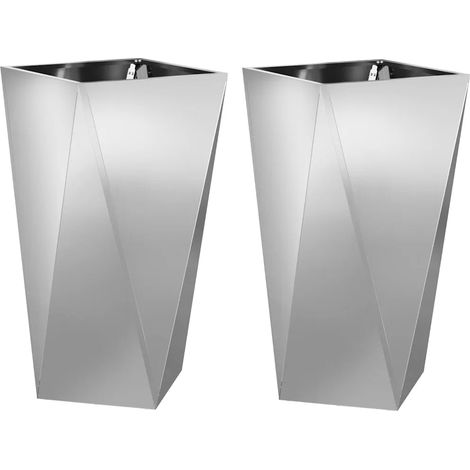 Lot de 2 jardinières modernes acier galvanisé extérieur 40 x 40 x 75 cm design chic en acier argent (1/5)