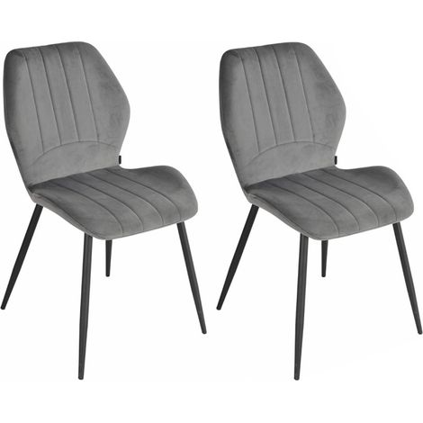 Lot 2 chaises en velours gris foncé pieds métal noir - EMILIO 2 (1/5)