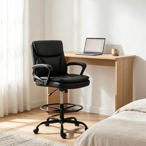 Silla de oficina ergonómica con reposapiés y ruedas, altura regulable, negra HAVRYA (1/5)