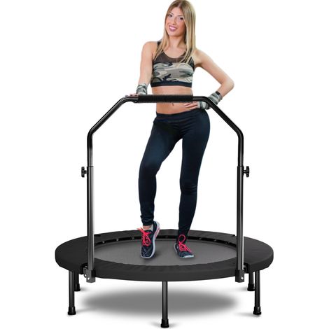 Faltbares Fitness-Trampolin 101 cm mit verstellbarem Griff, 36 Federn, schwarz OKMYHOME (1/5)