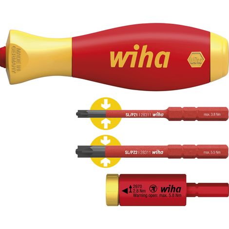 Wiha Jeu d'adaptateurs dynamométriques easyTorque electric 2,8 Nm avec étui slimVario® et slimBits SL/PZ, 4 pcs (41478)