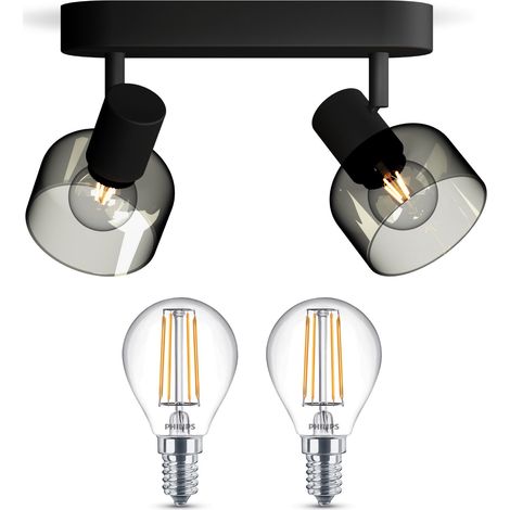 Philips Sleet Spot en saillie salle de bain à 2 points lumineux E14 (Noir) - Philips LED E14 40W Non dimmable (1/5)